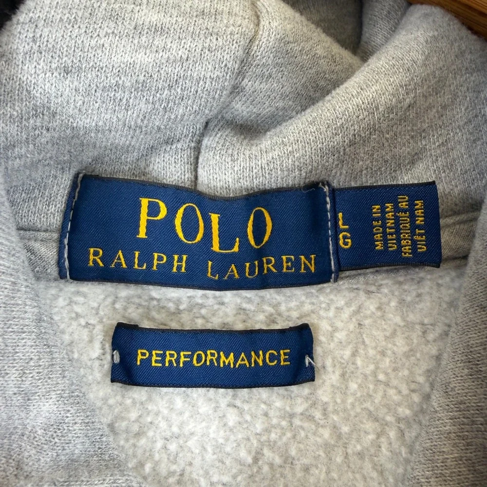 Polo Ralph Lauren Performance Hoodie Mens Large Gray Fleece Pullover Sweatshirt